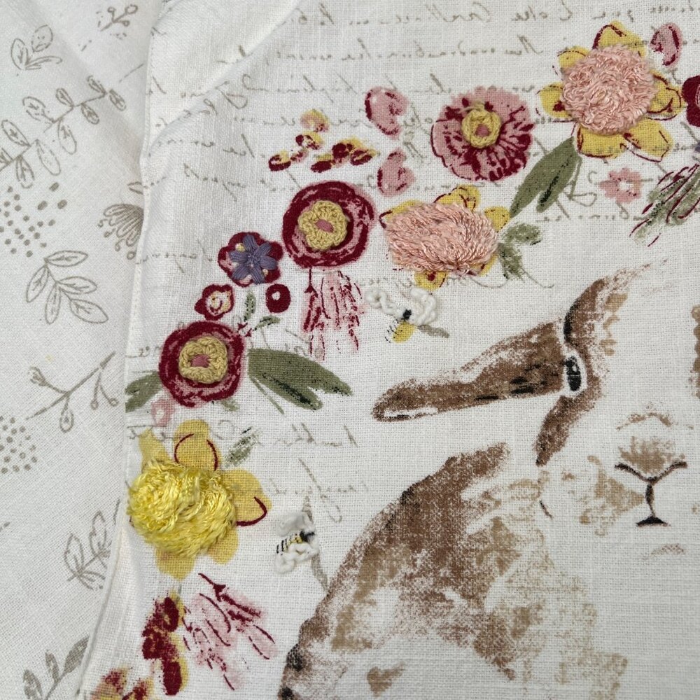 Pier 1 Imports Floral Embellished Easter Bunny Rabbit Table Runner 70"x12” - Picture 3 of 11